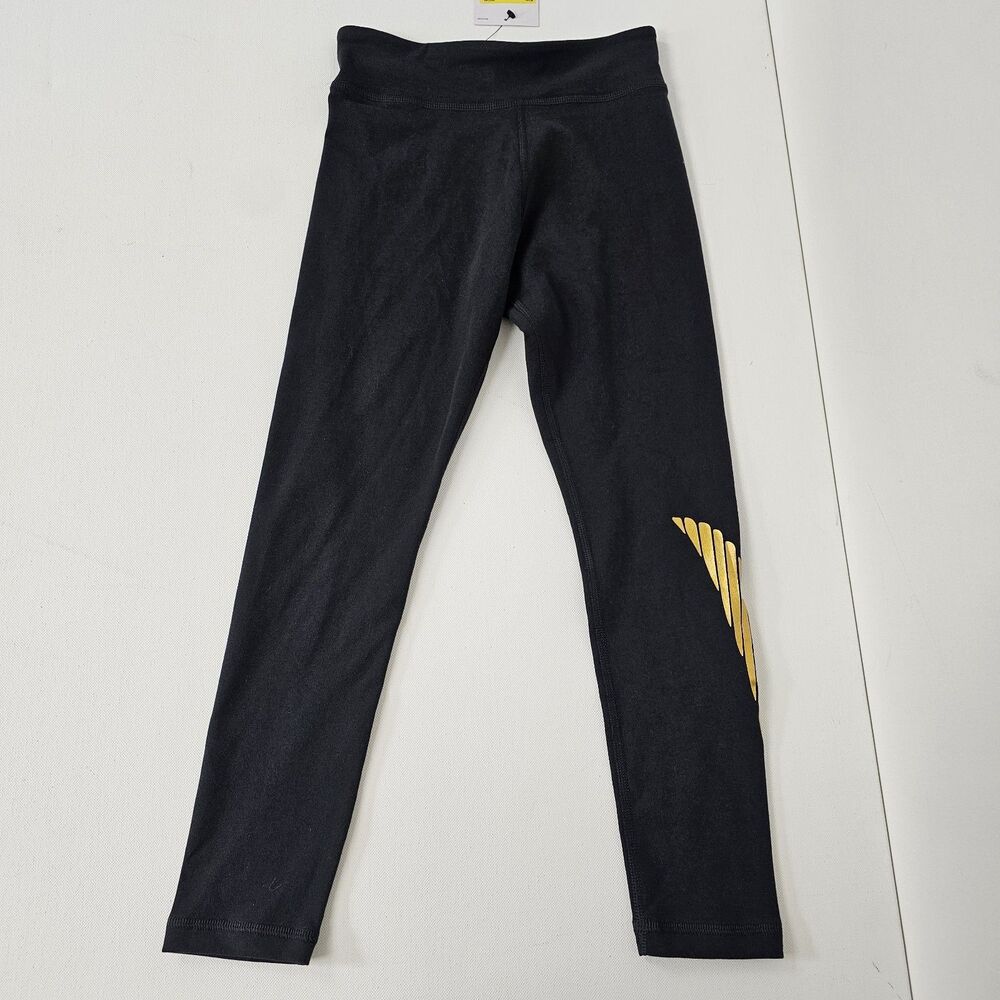 Nike Sportswear Tight Fit Mid Rise Full Length Leggings Kids Black Gold Sz Small